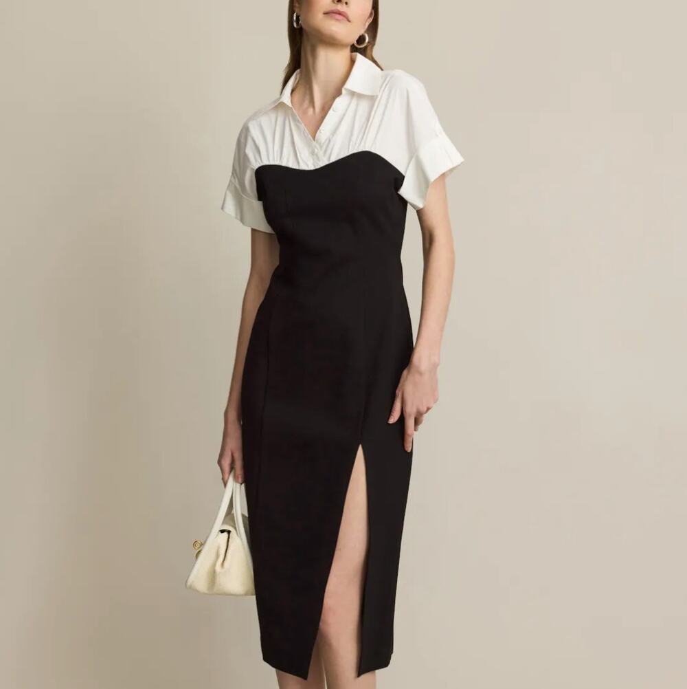 Toccin Black White Midi Pencil Shirt Dress SIZE 6 Work Office  Designer $600